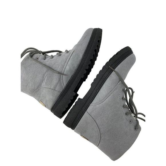 Womens SQL 9 Booties Boots Gray Faux Suede Lace Up Ankle Treaded Fur Lined 4037 - Picture 3 of 7
